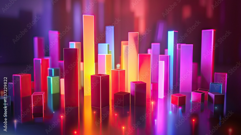 Poster 3d bar chart with labels and glowing effects.