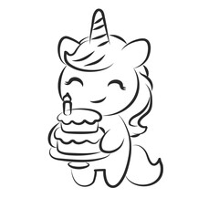cute cartoon birthday girl unicorn with a ballon vector for elements sticker and clipart drawing