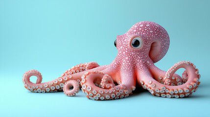 Pink octopus resting on light blue background