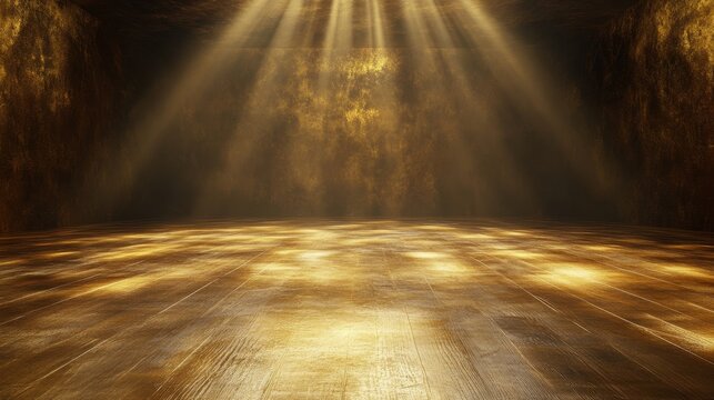 A large room with a gold floor and walls