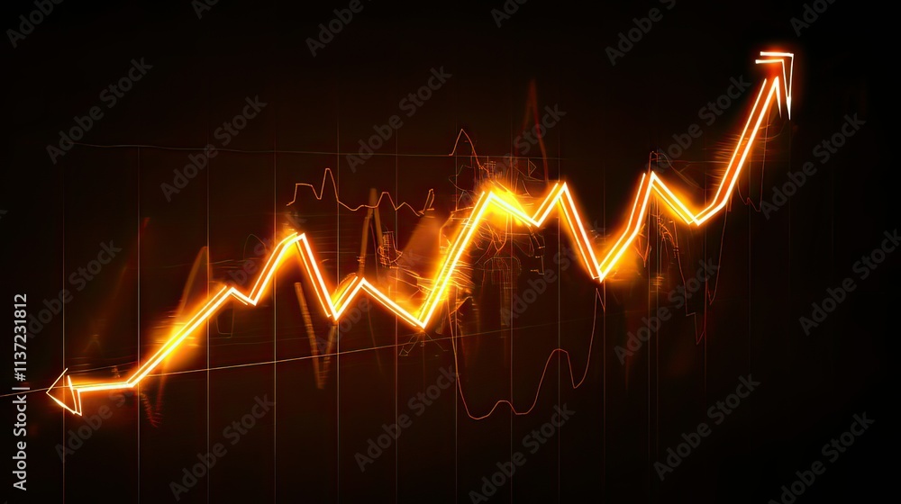 Poster a graph showing an upward trend with glowing effects.