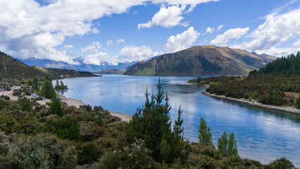lake in the mountains from a drone