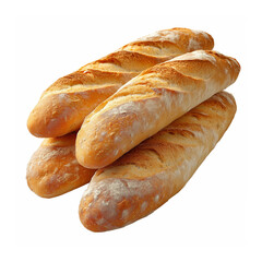 Fresh baguettes stacked isolated on transparent background.