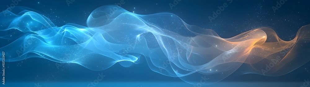 Poster a mesmerizing wave of translucent blue and orange smoke gracefully intertwines against a dark backgr