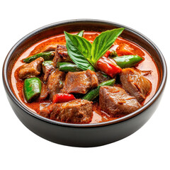 Fototapeta premium Delicious bowl of spicy meat stew with herbs.. transparent background