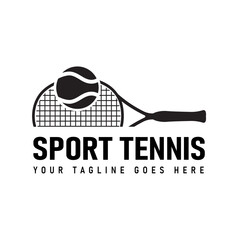 Simple Silhouette of Ball and Racket Tennis Logo Design, Sport Tournament Vector Illustration