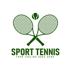 Simple Logo Design of Crossed Rackets and Tennis Balls, Sports Tournament Vector Illustration