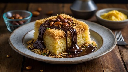 "Kunafa Lava Cake: Crispy Outer Layers with a Delicious Chocolate Explosion"