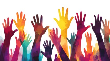 Colorful Hands Raised in Unity and Celebration