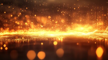 A glowing, dynamic landscape of golden particles and shimmering light, evoking warmth and energy in a mesmerizing display.