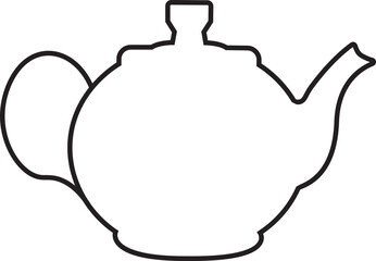 Teapot icon in line style. Morning tea or coffee vector. Household kitchenware, breakfast mascot illustration. Kettle silhouette vector design graphic element isolated on transparent background.
