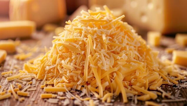 Pile of Grated Cheese on Wooden Surface