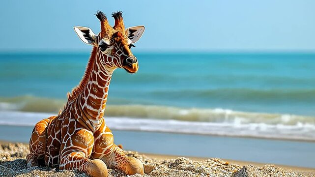a giraffe on the beach footage