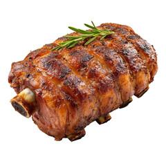 Delicious roasted meat with herbs garnish. transparent background