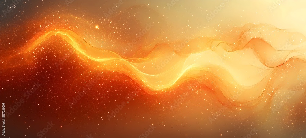 Poster an ethereal abstract background featuring flowing waves of warm orange and gold, creating a sense of