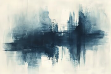 Abstract blue and white artwork with fluid brush strokes creating a serene mood.