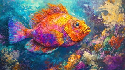 Fototapeta premium Vibrant orange fish swimming amidst colorful coral reef.