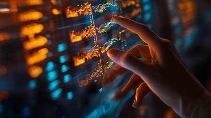 Hand Interacting With Futuristic Data Display