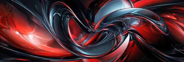 Abstract red and black background with shiny swirls, generative AI