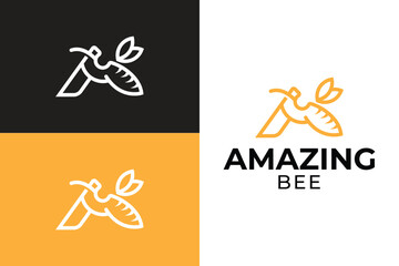 Letter a with bee logo, bee logo design, honey logo template, minimalist bee logo