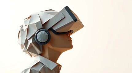 A stylized figure wearing a virtual reality headset, representing immersive technology.