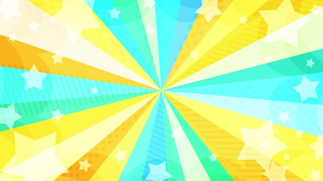 星が飛び出す黄色と水色のさわやかフレッシュ放射背景動画