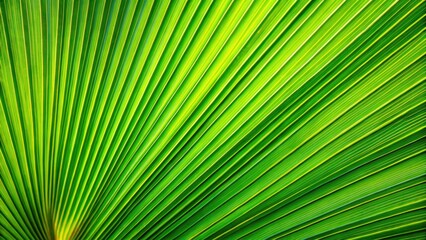 Fototapeta premium Close up of vibrant green palm leaf with intricate veins and textures, palm leaf, green, tropical, close up, nature