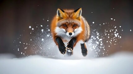 Obraz premium Red Fox Running Through Winter Snow