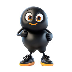 3D cartoon character black beans, isolated on a white background. png