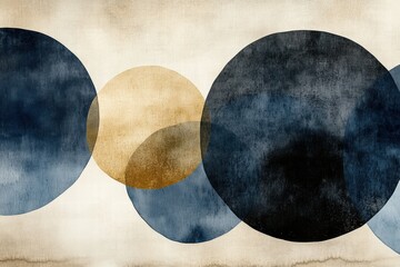 Abstract Blue, Beige, and Gold Circles on Textured Background