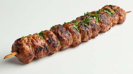 Grilled Minimalist Kebabs on a White Background
