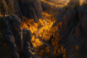 Golden Aspen Trees Winding Mountain Road