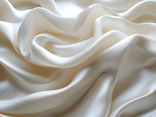 Fototapeta premium Close-up of elegant, flowing cream satin fabric with soft waves and gentle reflections, creating a luxurious and sophisticated aesthetic.