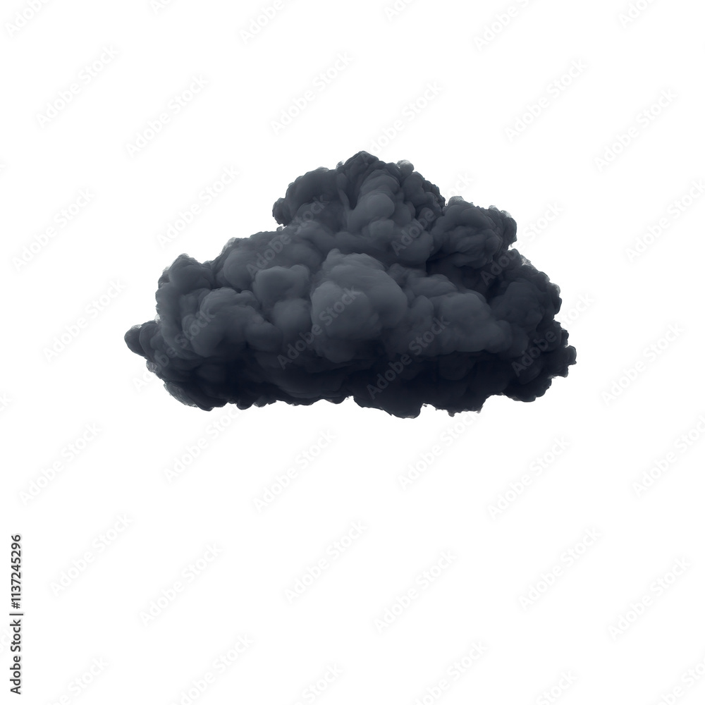 Poster a dense black cloud hovering against a stark transparent background, creating a dramatic visual cont
