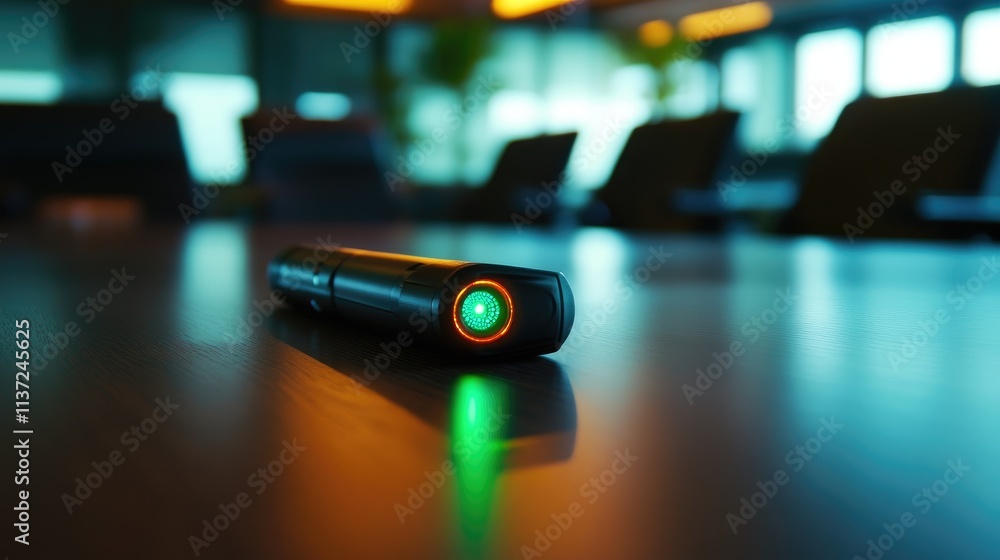 Poster close-up of a laser pointer resting on a meeting table, ready for a presentation