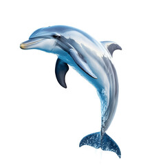 Fototapeta premium Dolphin leaping gracefully against a transparent background showcasing its sleek form and vibrant colors, dolphin isolated on transparent background
