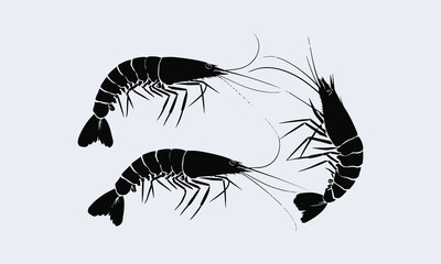 Elegant black and white shrimp vector set for creative design projects, easily editable.