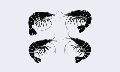 Elegant black and white shrimp vector set for creative design projects, easily editable.