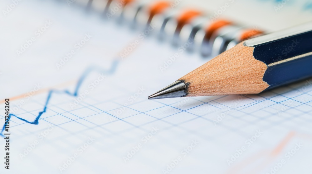 Poster close-up of a notepad with graph paper design and a sharp mechanical pencil lying on top