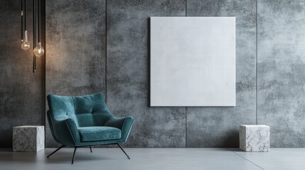 Minimalist gallery interior with blank canvas for mockup teal accent modern design contemporary space