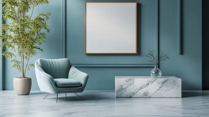Fototapeta premium Contemporary design room with blank canvas for mockup seafoam green environment modern aesthetic
