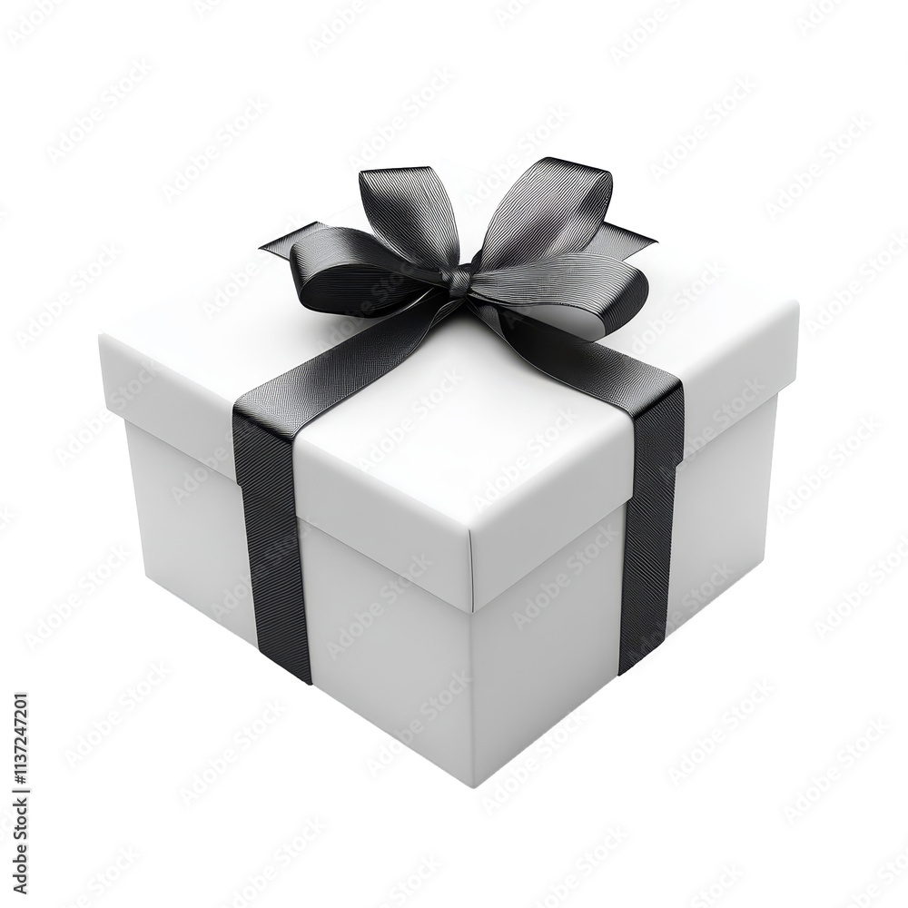 Poster a simple and elegant transparent gift box with a black ribbon against a clean transparent background