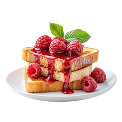 Oozing raspberry sauce on isolated toast, white background, rich and mouthwatering. PNG