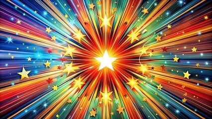 A vibrant explosion of color and stars, radiating outwards with a sense of energy and celebration.