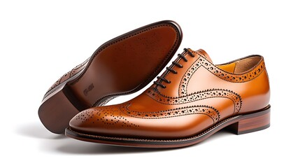 Fototapeta premium Elegant Brown Leather Brogue Oxford Shoes Displayed