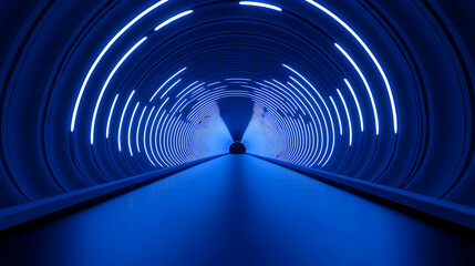 Naklejka premium Futuristic tunnel illuminated in blue lights.