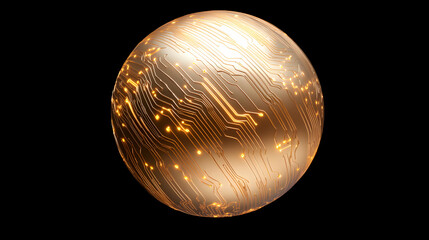 Fototapeta premium Golden orb with circuit patterns glowing softly.