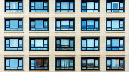 Fototapeta premium Modern Brick Building Facade with Black Windows