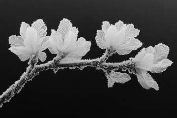 Frost-Covered Branch in Black and White