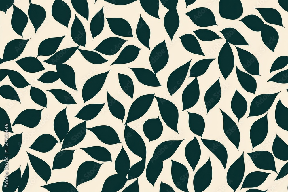 Poster seamless dark green leaves pattern on light beige background, creating depth and dimension in a mini